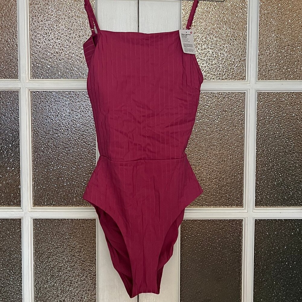 Lululemon Ribbed High-Neck Cross-Back One-Piece Swimsuit - Pink Lychee